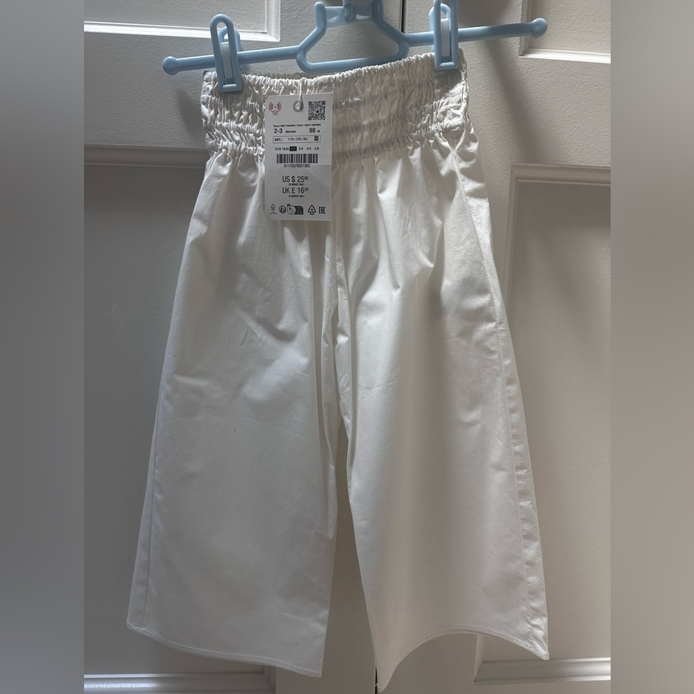 NWT Zara Poplin Culottes pants OYSTER WHITE girls size 2T-3T
